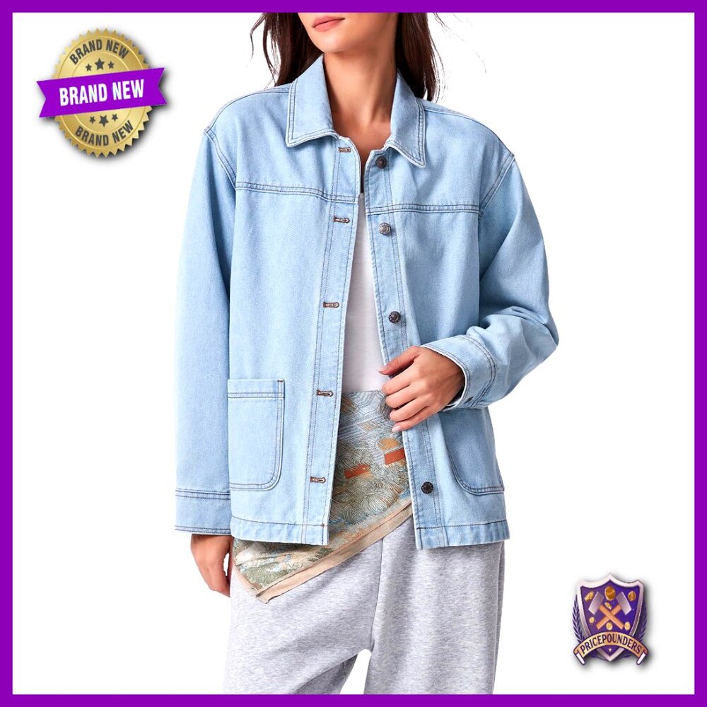 Oversized Denim Jacket Shacket Button Down Long Sleeves Trendy Jean Coat